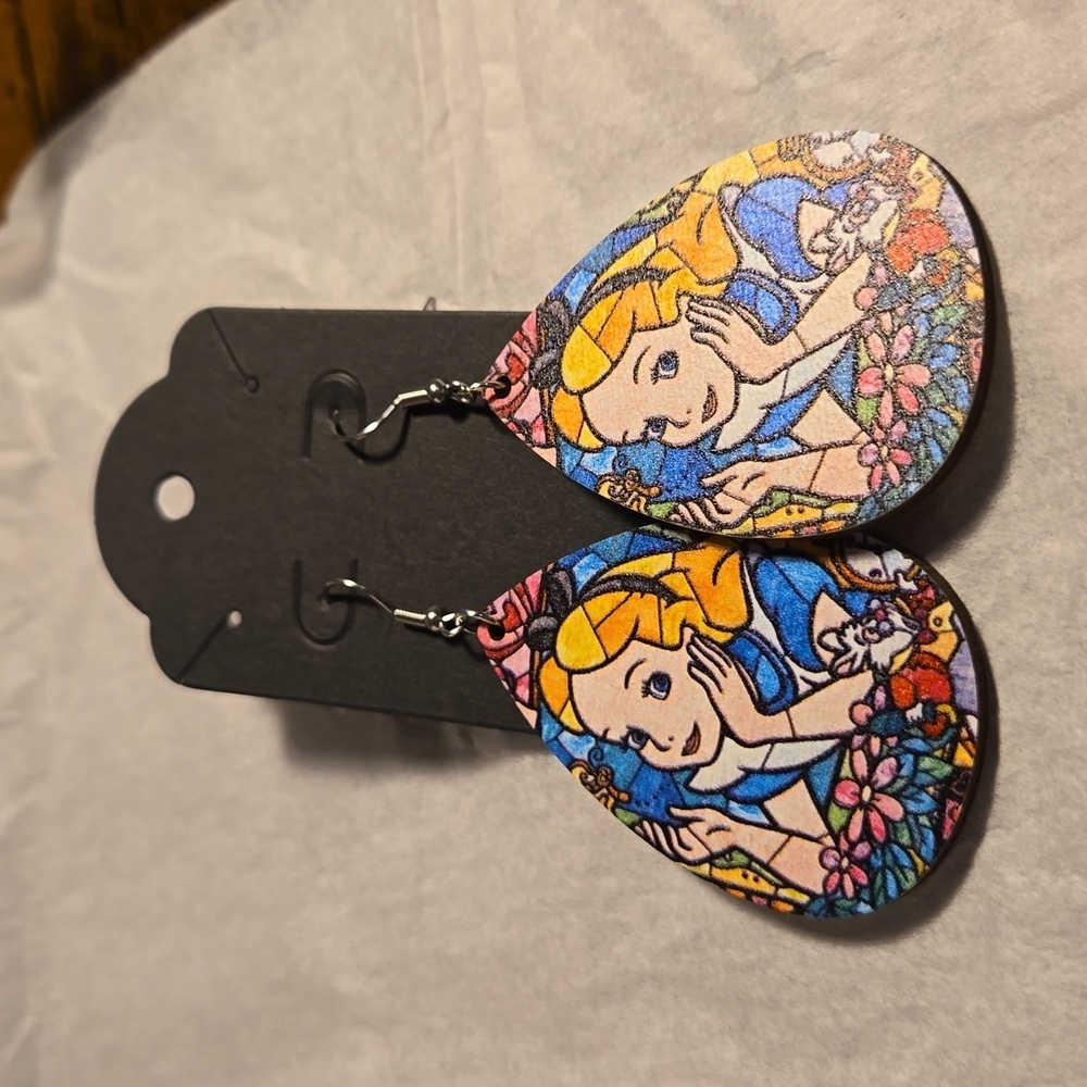 3 /$15 New Alice in Wonderland Wooden Earrings - Picture 4 of 4